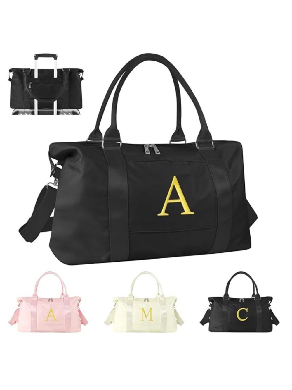 Personalized Initial Dance Gym Duffel Bag Black Weekender Carry On Letter A